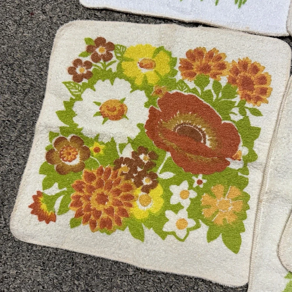 Lot of 6 Vintage Dundee Floral Hand Bath Towels Cotton Terry MCM Retro